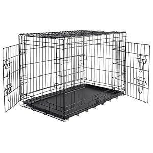 EUGAD Jaula Plegable de Metal para Mascota Cachorros Gatos Jaula Transportín para Mascotas Dos Puertas 91,5x58x63,5 cm,Negro 0006TSL