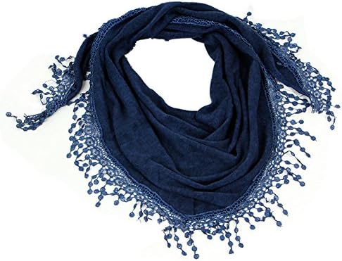 LSCY Stylish Womens Scarf Shawl Wrap Triangle Bobbin Lace Tassels Fringed Ladies Scarf (Blue)