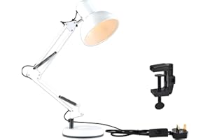 TEKLED® LED Desk Lamp | Adjustable Swing Arm | Replaceable E27 Edison Screw Bulb Holder | Flexible Table Clamp | for Bedside Reading, Office Work, Architects, Students (Swing Arm White)
