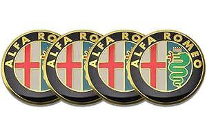 XGAGCF 4 Pezzi Auto Coprimozzi Ruota Centro Tappi Cerchioni Mozzo Badge Hub Center Caps Adesivi, per Alfa Romeo Giulietta Spider GT Giulia Mito 147 156 56MM Auto Decorativo Emblema Accessori, Gold