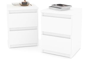 MRBLS_HOME Nachttisch 2er Set Nachtschrank Nachtkommode Modern Möbel mit Schubladen Kommode Holz Schubladenschrank für Ihr Schlafzimmer (Weiß Matt) – 30 x 43 x 32,5 cm (B/H/T)