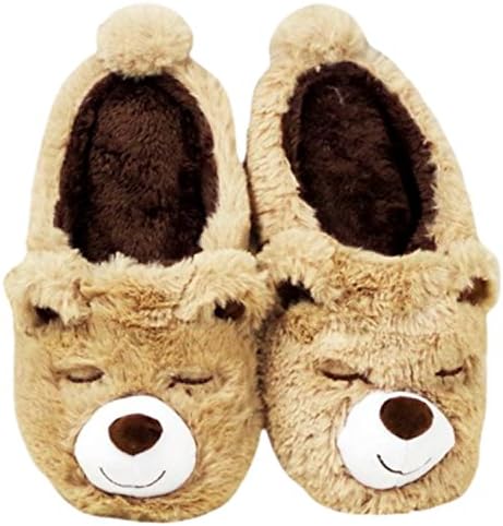 Camille Roux Women's Animal Slippers - Warm, Soft and Fluffy Slippers for Girls and Ladies with Cute Teddy Bear Design (Brown) | Anti Slip Sole | Size 3-7