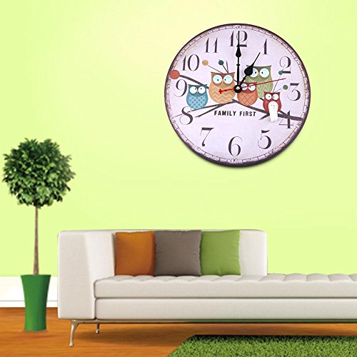 SOLEDI Wanduhr Holz nett Eule animiert Cartoon Stil Quarz Uhrwerk Zimmerdekoration Design - 2