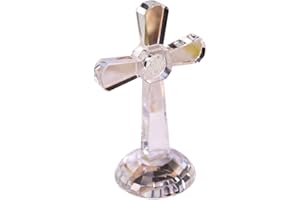 QFkris Crystal Cross Traditional Standing Cross On Base 7'' Tall Clear Glass Tabletop Cross Figurine Christian Decor
