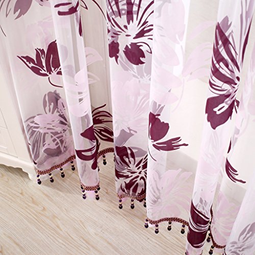 GWELL Translucent Floral Print Curtain with Bead Eyelet Ring Top Curtains/Drapes/Panels for Living Room Bedroom(One Panel) Flower - Image 4