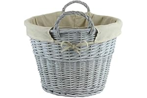 HOME-EVER Grey Wash Round Lined Wicker Log Basket PW231