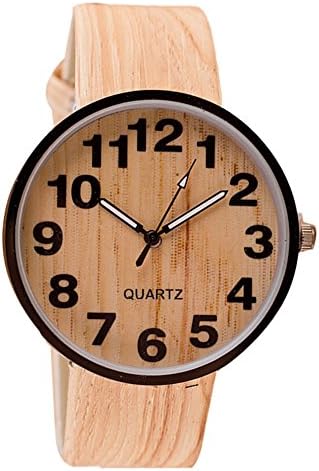 WoodenHmeng Fashion Wood Watch Wood Grain Band Strap Easy Read Wrist Watch Quartz Movement for Women &amp; Men (Khaki)