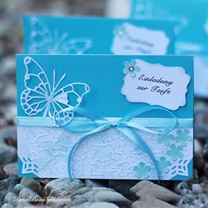 8 Einladungskarten Einladung Baby Taufe mit Innendruck türkis Handarbeit binnbonn