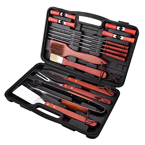 Topop 18-teilig Grill-set, Grillbesteck-Set, outdoor grill, BBQ Grill, barbecue set, Gabel, Speiße, Bürste, Pinsel, Zange, Spachtel, Leicht zu tragen, Leicht zu reinigen, mit einem robusten schwarzen Koffer, hochwertiges Material, Ungiftige Farbe