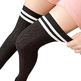 Zolimx Mädchen Frauen College Wind Schenkel hohe Socken Overknee Strümpfe (Schwarz)