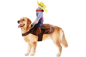 FANSU Kostüm Hund Haustier Hund Katze Kostüme, Einstellbare Cowboy Kleidung Netter Party Cosplay Dekoration Onkel Gelber Hut (L,Brown)