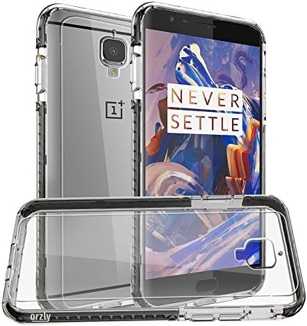 OnePlus 3T / OnePlus 3 Case, Orzly Fusion Bumper Case Cover Shell for OnePlus Three (Original 2016 Model & 3T Version) Protective Hard Cover with Impact Absorbing Black Rubber Rim & Clear Back Panel