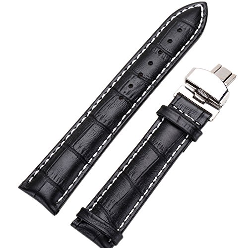 Yisuya Uhrenarmband mit Alligator-/Krokodilledermuster mit Edelstahl-Druckknopf und Edelstahl-Faltschliee, Schnalle, 2,0cm, Schwarz Yisuya Uhrenarmband mit Alligator-/Krokodilledermuster mit Edelstahl-Druckknopf und Edelstahl-Faltschliee, Schnalle, 2,0cm, Schwarz