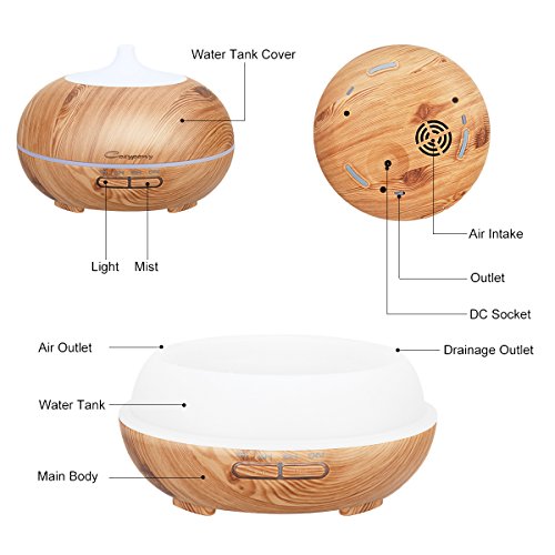 Aroma Diffuser, Cozypony Öl Diffusor 300ml Ultraschall Luftbefeuchter Holzmaserung LED Humidifier mit 7 farbenwechselnde elektrisch Duftlampe für Yoga Salon Zimmer Haus Büro etc - 3