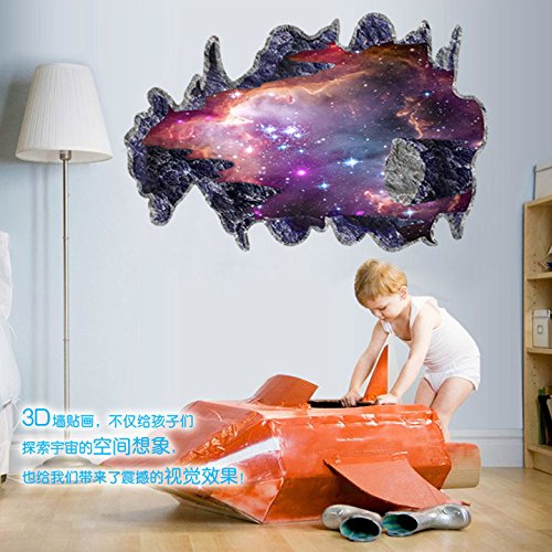 Colourfulworld 3D Galaxy Wandtattoo space-dimensional Wand Aufkleber Wohnzimmer TV Hintergrund Aufkleber selbstklebend abl?sbar DIY Home Dekoration Wand Wandbild abnehmbare Schlafzimmer StickerGalaxy 3D Space Meteoriten Wohnzimmer TV Hintergrund abnehmbare Wandspiegel Aufkleber Perspektive PVC Wand (Space Meteoriten) - 4