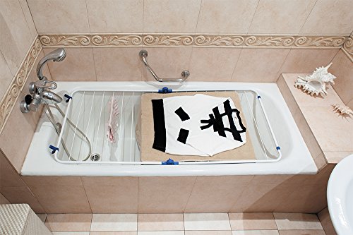 ArtMoon Louise Klapp- Wäschetrockner Wäscheständer Wäschespinne über der Badewanne mit 16 Hängestangen Stahl / Plastik Weiß 60X128 cm - 5