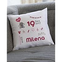 Kissenbezug 40x40 als Geschenk zur Geburt, Babygeschenk für Mädchen mit Geburtsdaten, Geburtskissen, originelles Namensgeschenk für Baby