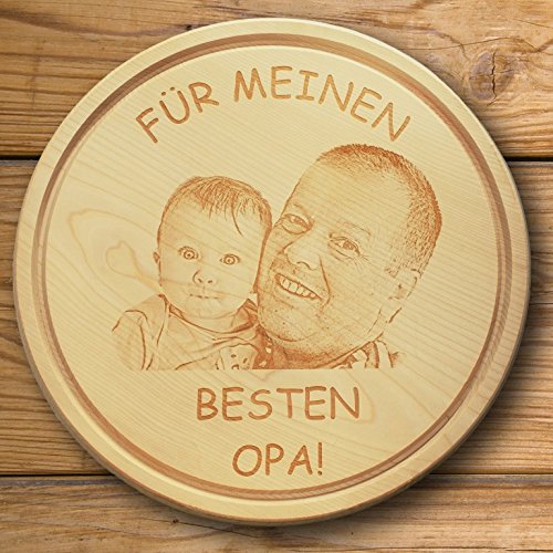 Schneidbrett/Holzbrett/Küchenbrett/Jausenbrett rund | ca.250mm | mit persönlichem Foto graviert | Wunschgravur - 2