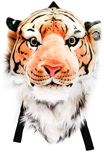 WYCY Sac d'école à tête de Tigre Sac à Dos 3D Personality Domineering Simulation Plush (Jaune, Grand)