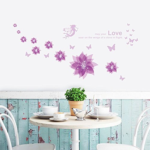 ufengke® Glück in Voller Blüte Schönen Blumen Hibiskus DIY Wandsticker,Wohnzimmer Schlafzimmer Entfernbare Wandtattoos Wandbilder, Lila