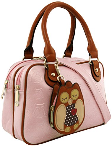 Kukubird Sac à main en simili cuir Motif hibou - rose - rose clair,