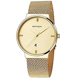 XMYL Männer Uhr,Quarz Wasserdicht Uhr Einfach Mode Diamant Dekoration Uhren,Mit Kalender,Gold