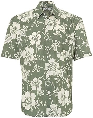 Our Legacy Mens Initial Short Sleeve Green Hibiscus Flower Shirt XL Green