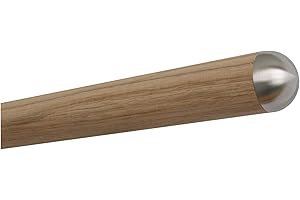 TIBU Gotowa do montażu poręcz dębowa, nieobrobiona, surowa, drobno szlifowana, Ø 42 mm, z zamontowanymi końcówkami ze stali nierdzewnej, bez uchwytu, długość: 2400 mm / 240 cm / 2,4 m, końcówki: półokrągła