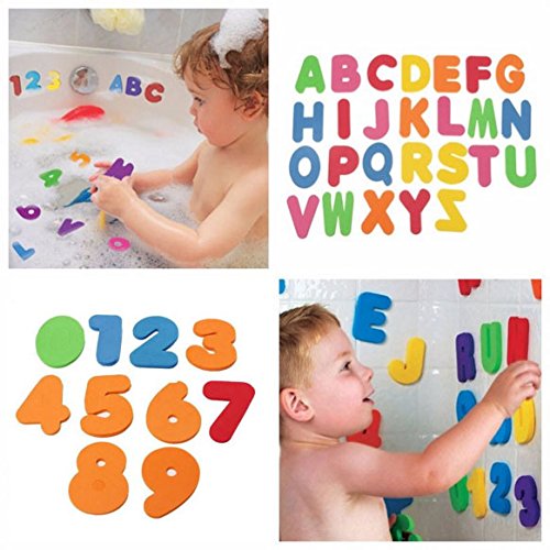 By channeltoys - Lettre & chiffre - 36pcs lettres et numéro pour le bain - 26 lettres A-Z & 10 chiffres 0-9 - Mousse non toxique - Jouet de bain - Neuf - Pas de boîte