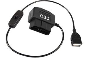 XMSJSIY OBD na USB 16pin OBD2 adapter kabla zasilającego męski na 5 V 2a złącze żeńskie USB 12 V 24 V 36V do 5V 2a z tachografem telefonu Samochód GPS DVR - przycisk przełącznika 0,5 m