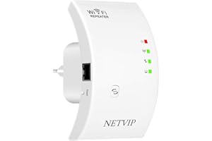 NETVIP Répéteur WiFi Amplificateur WiFi Puissant N300,2.4GHz WiFi Repeteur avec 1 Port Ethernet,Intégrées Norme IEEE 802.11 b/g/n,Compatible avec Tous Les Routeurs,Facile à Installation