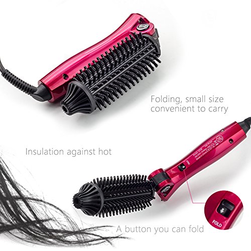 New Fashion Folding Hair Curling Iron Ceramic  Fordable Hair Brush Electric Multifunction Hair Curler Curling Iron Hair Straightener Comb Styling Tools Hairbrush  Red 