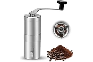 FOUVIN Moulin à Café Manuel, Coffee Grinder en Acier Inoxydable, Broyeur Cafe Grain Avec Manivelle, Degré de Mouture Réglable, pour Aeropress, French Press, Drip, Expresso, Moka