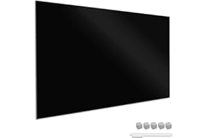 Navaris Pizarra magnética de Vidrio - Tablero de Notas de Cristal de 90 x 60 CM - Tablón de recordatorios con rotulador imanes y Soporte - En Negro