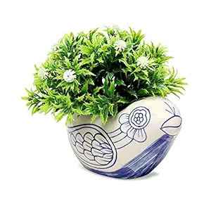 SHANAYRA White and Blue Handmade Bird Shape Ceramic Planter