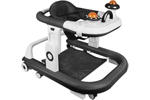 WILLONIN Trotteur Bébé 5 en 1, Pousseur Pliable avec Musique, Hauteur Réglable en 5 Positions,Coussin Amovible,Trotteur Bébé Garçons/filles en bas âge 6-18 Mois-Noir