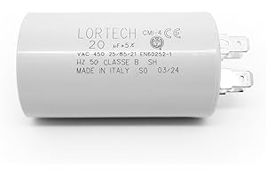 LORTECH CONDENSATORE PERMANENTE 20 µF - Ø 40 mm x 69 mm - FONDO PIATTO - MADE IN ITALY