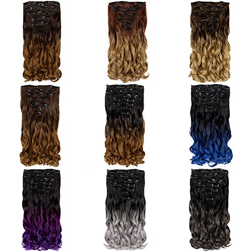 Neverland Ombre Haar Extensions Clip in haar extensions haarverlängerung clips 7pcs Naturschwarz zu Blau - 8