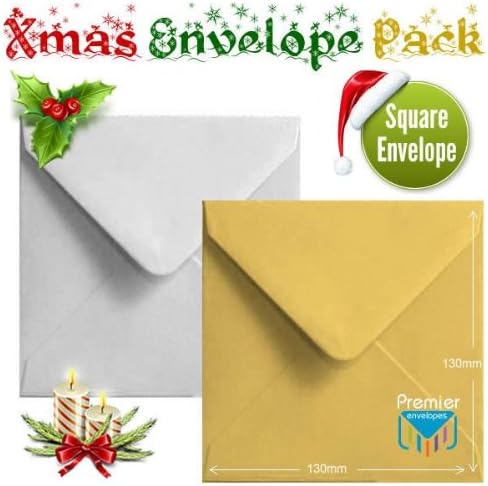 50 Shiny Gold Silver Xmas Card Envelopes Metallic Small Square Christmas Card Envelopes