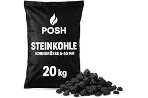 POSH Carbone di carbone fine 5-50 mm, 20 kg, combustibile di alta qualità per forni, caldaie e impianti a combustibile solido, basso contenuto di cenere, alto potere calorifico