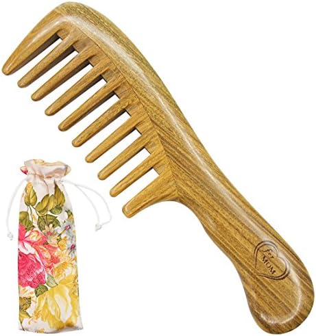 Goodsays Wood Hair Comb for Women Carving 'For Mom' - Green Sandalwood Handmade - Wide Tooth Wooden Detangling Combs with Natural Aroma for Curly Hair(Pure Sandalwood Wide Tooth for mom)
