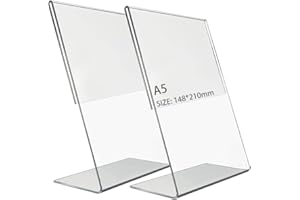 REBANKY Lanying 2 Pcs A5 Acrylic Sign Holder Acrylic Poster Menu Holder A5 Perspex Leaflet Display Stands Acrylic L Shaped Base Menu Holders for Tables for Restaurant,Hotel,Office,Shop,Stall,Exhibition