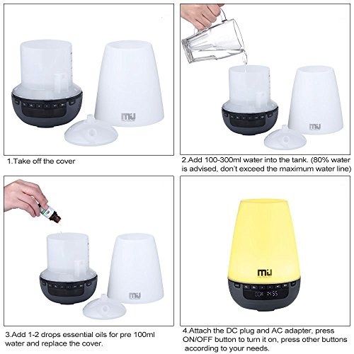 MIU COLOR® ätherische Oil Ultraschall-Diffuser mit digitalem Wecker, 300ml Luftbefeuter mit 5 LED Farbwechsel und 2 Modelle (warmes, weißes) , 8 Stunden Dauer - 5