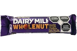 Cadbury Dairy Milk Whole Nut, Barrita De Chocolate Con Leche Cadbury Y Avellanas Enteras, 1 x 45g