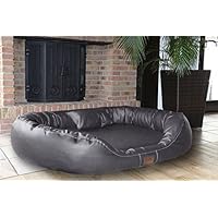 [Gesponsert]tierlando® Nonplusultra LENNART orthopädisches Hundebett mit Visco PLUS Matratze | Kunstleder | Premium-Lounge! Gr. XL 110cm Graphit Grau