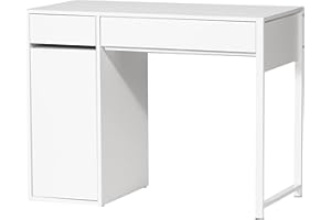 The Workplace Depot White Home Office Desk, Modern Rectangular Wood Computer Table with 2 Storage Drawers & Cupboard