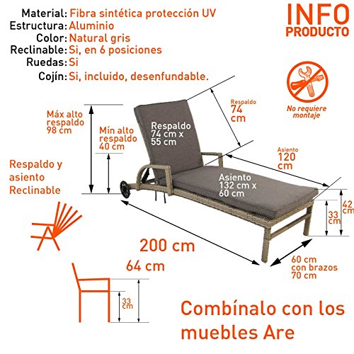 Pack 4 tumbonas para piscina | Reclinable y con ruedas | Tamaño: 210x70x54 cm | Aluminio y ratán sintético plano | Portes gratis