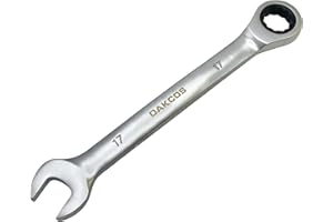 DAKCOS Llave combinada de carraca 17mm Llave fija con trinquete en Cr-V con acabado cromado mate