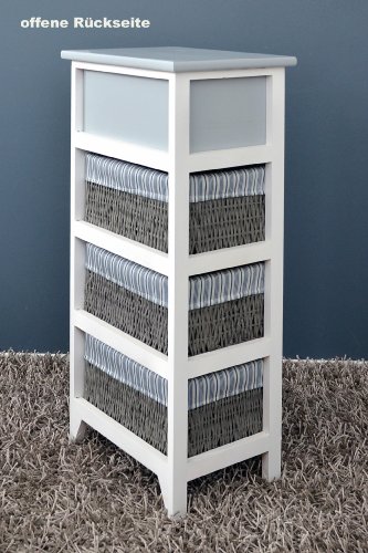 Landhaus Kommode Schrank Bad Regal in grau weiss mit einer Schublade und drei Körbe mit einem Stoffbezug in Blau - 7