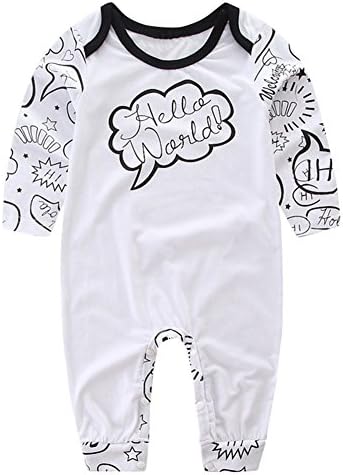 SCFEL Newborn Baby Boys Girls Hello World Letter Print Long Sleeves Romper Jumpsuit Autumn Outfits (0-6 Months, White)